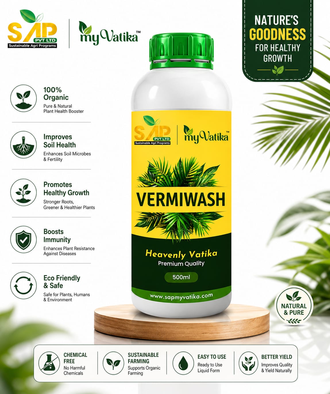 Vermiwash Liquid Fertilizer | Organic Plant Growth Booster | Natural Fertilizer for Home Garden, Indoor & Outdoor Plants – 500ml | My Vatika